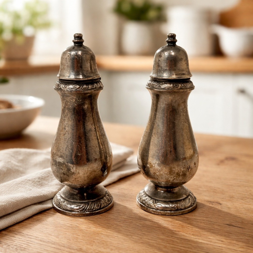 Vintage Henley Community Silver‎ Plate Salt and Pepper Shakers Ornate Weighted